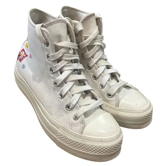 CONVERSE Chuck Taylor All Star Lift Platform Sneakers Floral Embroidery Sz 7.5 - Picture 3 of 12